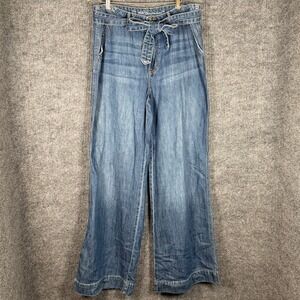 Maurices M Jeans Wide Leg Women 12 Blue Belted High Rise Denim Casual Trouser